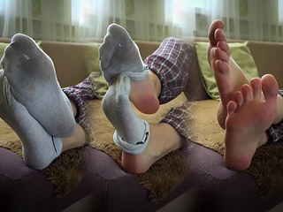 Japanese In Worn White Socks Showing Off Her Bare Soles