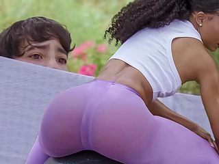 Young Boy Sneaking On Her Hot Milf Neighbor Doing Her Workout - Milfed