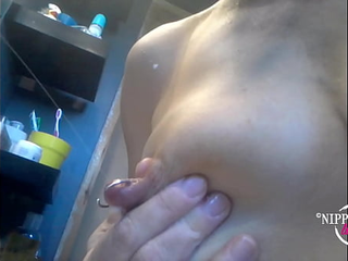 Nippleringlover Hot Pregnant Milf Milky Tits Pierced Nipples Squirting Lots Of Milk On Mirror